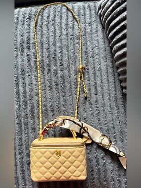 Quilted Beige Crossbody Bag with Gold Chain